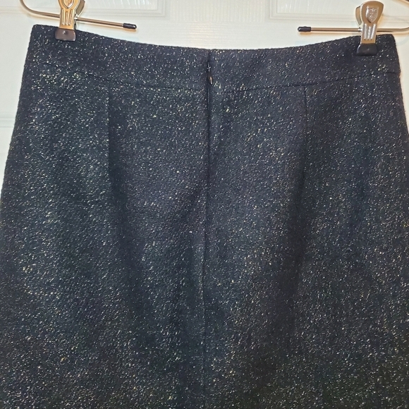 J. Crew Black Gold Metallic Wool Blend Pencil Skirt Sz 0 No.2 - Picture 4 of 11